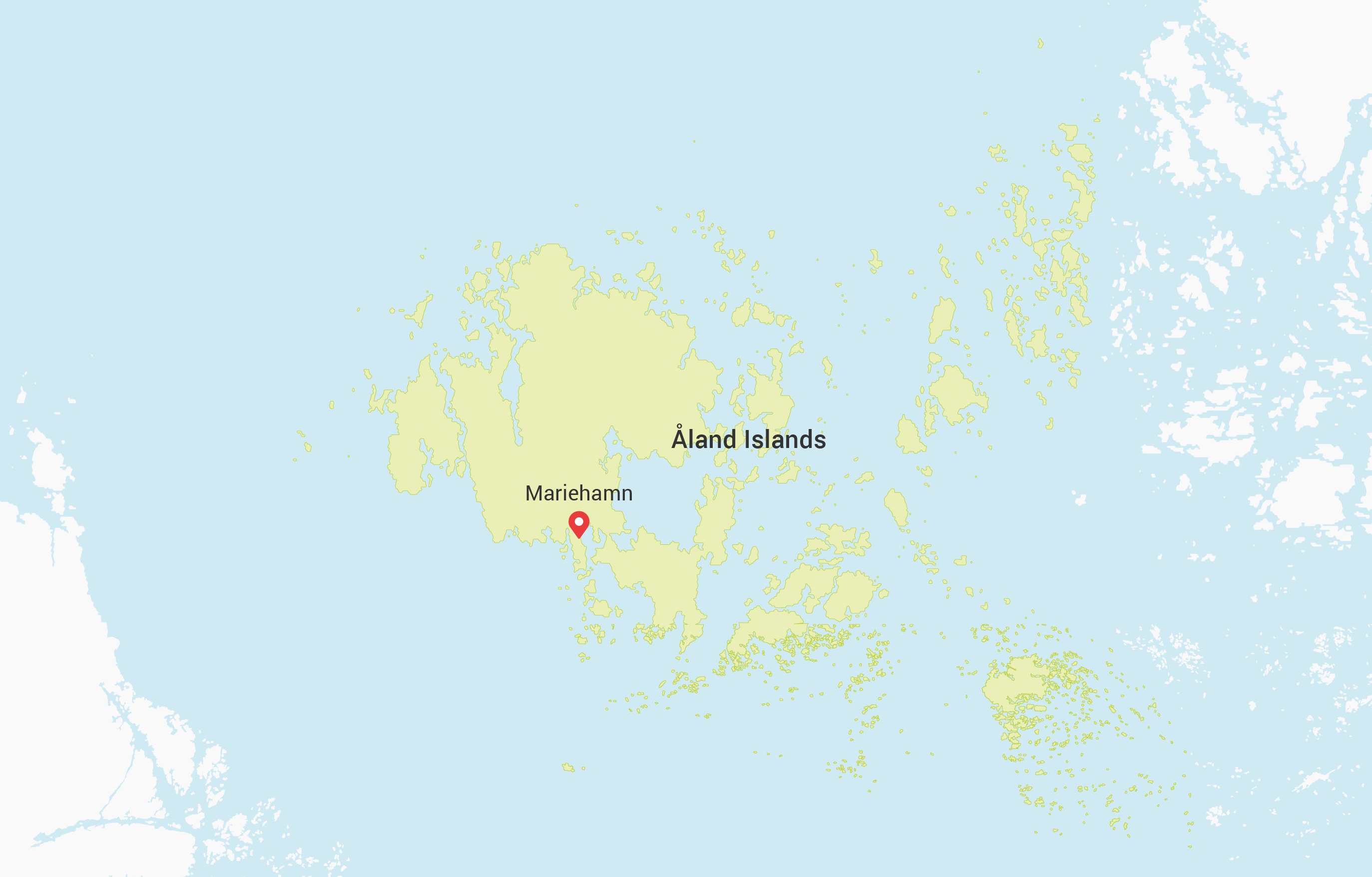 Karta över Åland med Mariehamn markerad